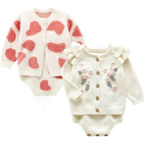 Children Kids Sweater Set 2020 Baby Clohting Knit Set Autumn Fashion Baby Girls Clothes Long Sleeve Knit Sweater+ Romper Sets