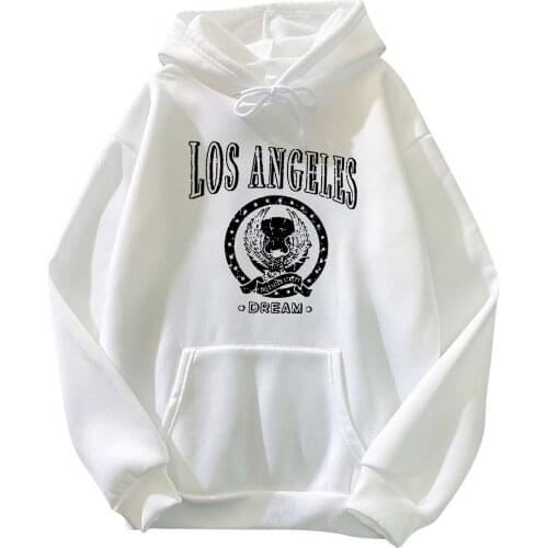 Korean Japan Fashion Hoodies Sweatshirts Womens Los Angeles Dream Print Long-sleeved Pullover With Drawstring Pockets Moletom