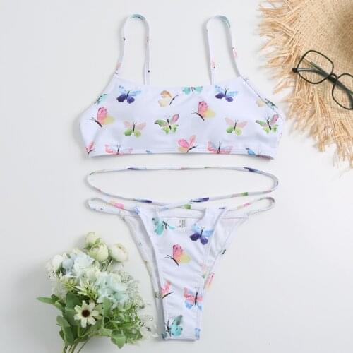 Butterfly Swimwear Two Piece Bandeau Bikini Set Swimsuit for Women String Thong Bathing Suit Biquinis Sexy Bikini 2021 Mujer