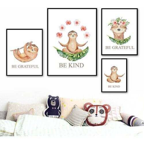 Sloth Lemur Koala Yoga Monstera Flower Sleep Wall Art Canvas Painting Nordic Posters And Prints Wall Pictures Kids Room Decor