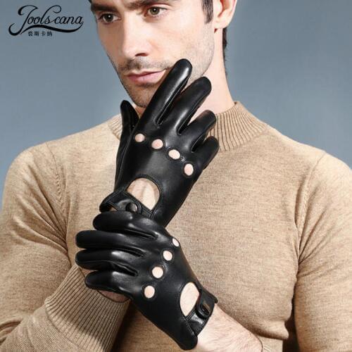 Joolscana leather gloves men black touch screen summer winter gloves Breathable 100% genuinne leather mitten driving warm