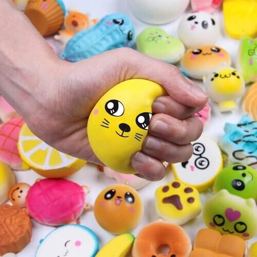50Pcs Random Mini Soft Squeeze Toys Cream Scented Kawaii Simulation KeychainToys for Birthday Gifts Stress Relief Toys for Kids