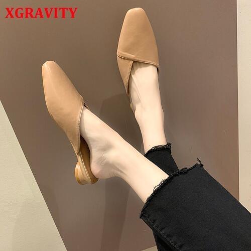 XGRAVITY Simple Design Lady Summer Shoes Elegant Women Fashion Short Heel Abnormal Heel Slides Closed Toe Woman Mules B131