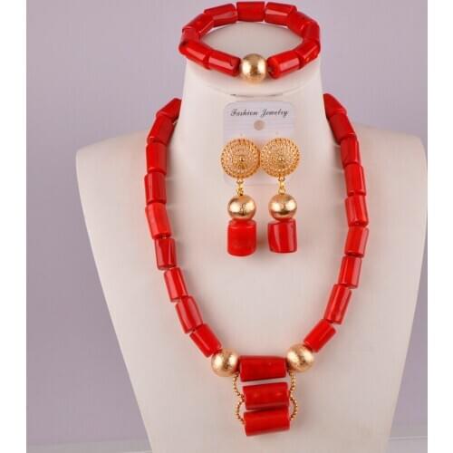 Flash red african coral beads jewelry set nigerian wedding necklace set