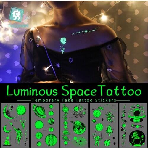 Tattoo Stickers Luminous Child Kid Temporary Fake Tattoos Glow Paste on Face Arm Leg for Children Body Art Space Sticker
