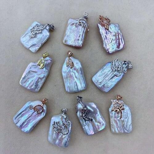 Factory wholesale price colorful natural alien square baroque beads freshwater pearl pendant fashion jewelry no chain