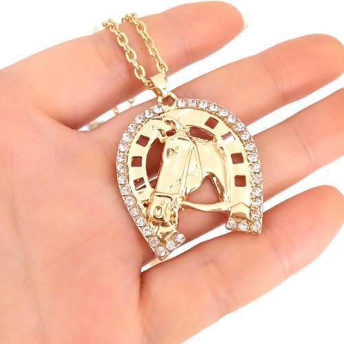 Hzew Crystal Horseshoe Necklace Horse pendant Necklace Brand Necklaces Womens Fashion Jewelry gift