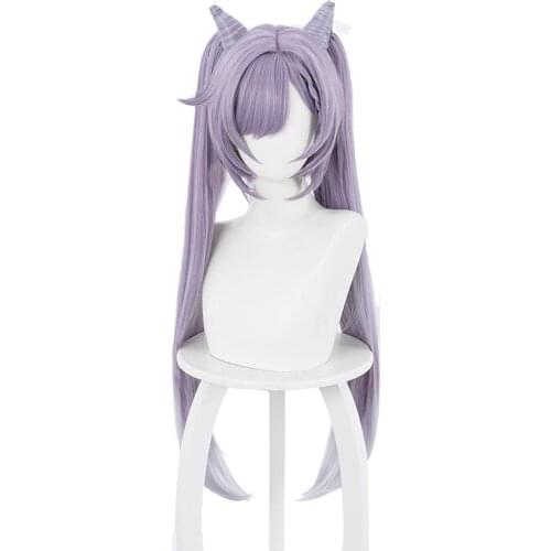 Game Genshin Impact Keqing Cosplay Wig Heat Resistant Synthetic Hair Carnival Halloween Party Props