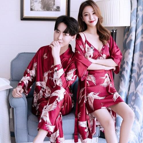 Silk Satin Pajamas Pyjamas Set Sleepwear Couple Pajamas Suit Sleep Two Piece Men Loungewear Plus Size Home Nightwear Nightdress