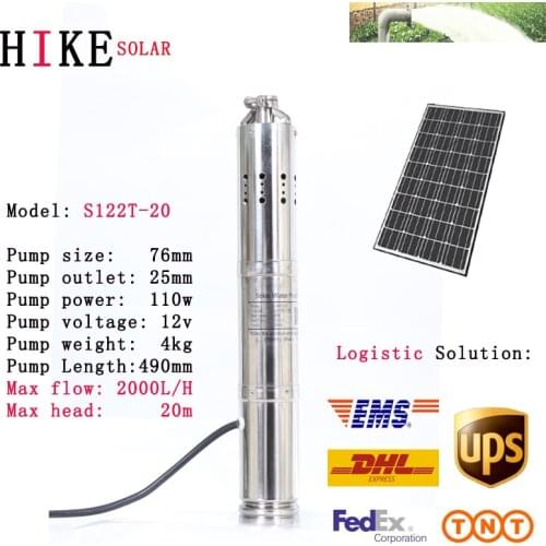 Hike solar equipment 2020 Hot Sale 12V Cheap Water Pump Solar Submersible 5000L for drip irrigation Model S122T-20