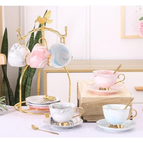 Luxurious simplicity Ceramic coffee cups set Marble print cup and saucer tea cup English afternoon tea set porcelain coffee cups