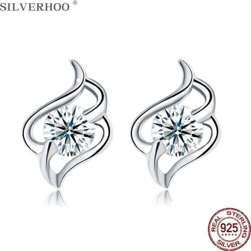 SILVERHOO 925 Sterling Silver Wing Shape Cute Earrings For Women Trendy 5A Cubic Zirconia Stud Earring Fine Anniversary Jewelry