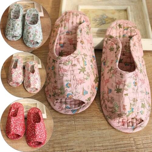 Women Indoor Slippers 25cm Vintage Floral Home Shoes Female Cotton Fabric House Slippers Sewing Comfy Flat Shoes Girls Sandals