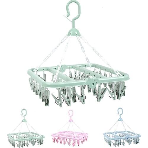 36 Clips Folding Socks Clothes Hanger Rack Clothespin Clothes Drying Rack Closet Wardrobe Organizer Home Drying Storage Holder