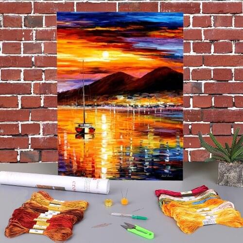 Sunset Above Vesuvius Printed Fabric 11CT Cross-Stitch Full Kit DIY Embroidery DMC Threads Handiwork Sewing Jewelry