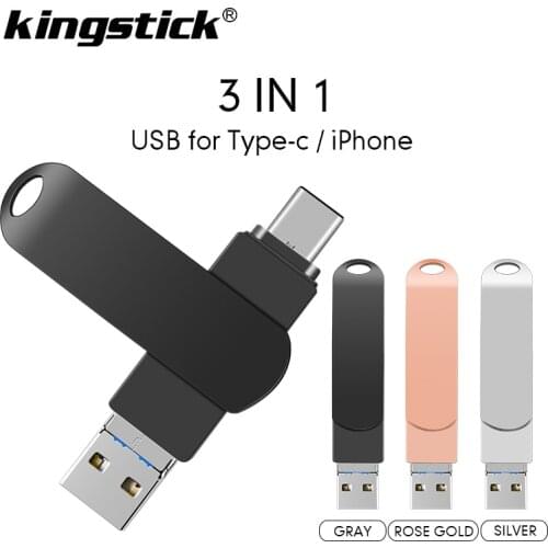 USB iPhone Flash Drive 3-in-1 Lightning TYPE-C 128GB Usb Flash Drive Memory Stick Compatible Apple iPad PC