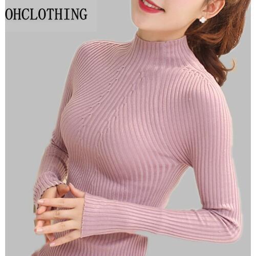 OHCLOTHING Spring 2017 womens dress shirt high elastic solid woman sexy slender tight inland turtleneck sweater pullover