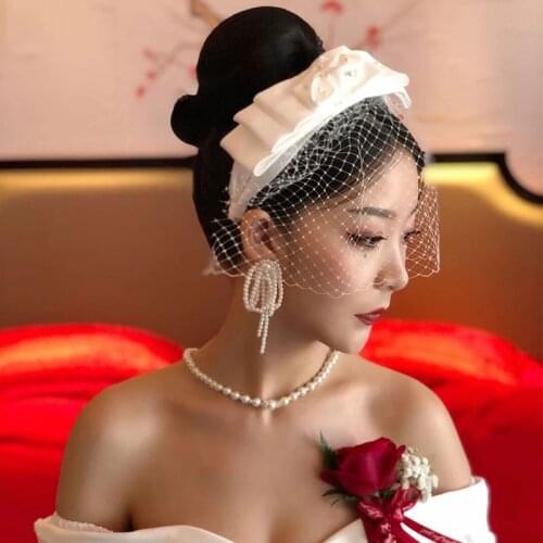 1PC Vintage Veil Headband Mesh Satin Big Bow Headbands Bridal Headdress Wedding Hair Accessories Bridal Hair Accessories