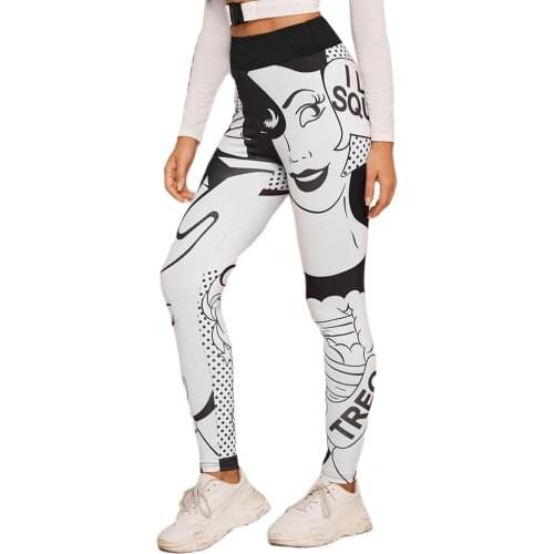 Plus Size Brand Pants Women White Black Print Comic Trouser Sweatpants Ladies Joggers Winter Fitness Casual Elastic Pants