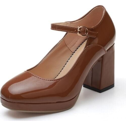 2020 New Spring And Autumn Womens Buckle Super High Heel Cute Casual Patent Leather Fashion Temperament Womens Shoes B21-59