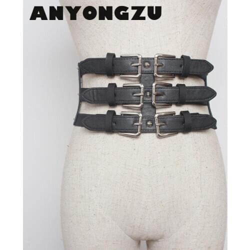 Women Waistband European American Style New All Kinds Elastic Wide Belt Matching Skirt Down Jacket Decoration Simple 3 Buckle