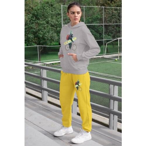 Angemiel Wear Sörfe On Outgoing Bear Women 'S Tracksuit Set Gray Hooded Sweatshirt Yellow Sweatpants