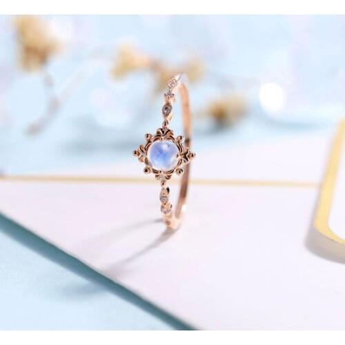 Solid 14K Rose Gold Vantage Moonstone Diamond Promised Ring Annversary Gift for Women