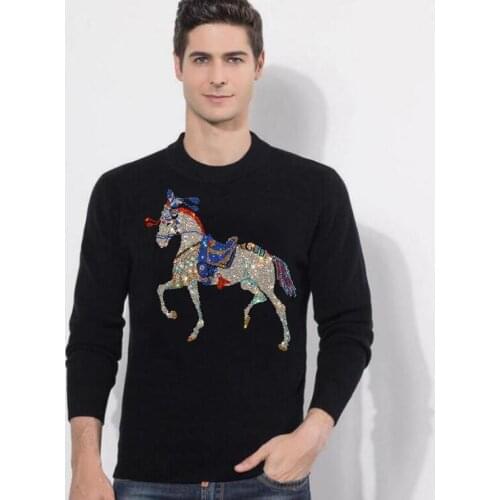 Winter 2021Men sweater Rhinestones horse Clothes Streetwear Fashion Casual slim fit Oversized man clothes