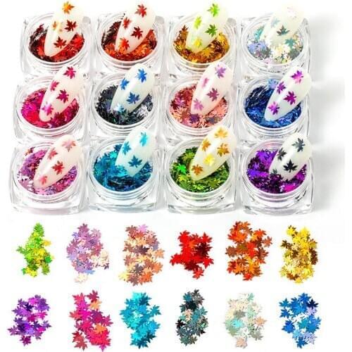 1 Bottle Holographic Maple Leaf Sequin Leaf Nail Polish Glitter Flake Nails Water Sticker Autumn Design Decoration GSP-148