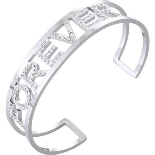 10pcs/lot Customized Letter Stainless Steel Silver Love YOU&Me Forever Letter Round Bracelet