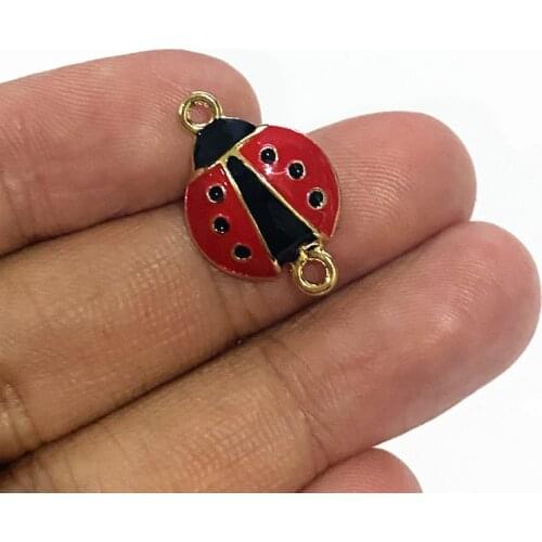 12pcs Red Enameled Ladybug Pendant Connector Tibetan Silver Color Gold DIY Charms Necklace Bracelet Earrings Accessories Jewelry