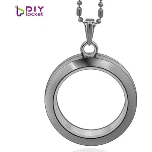 30mm diylocket Black Round magnetic glass floating locket necklace with chain 5pcs/lot Wholesale Women jewelry LSFL02-4*5