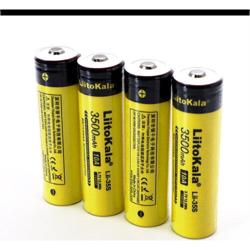 4 PCS. New LiitoKala Lii-35S 18650 Battery3.7V Li-ion 3500mAh lithium battery 3.5A For high drain devices.+DIY pointed