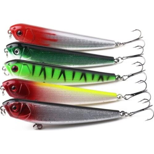 5PCS Top Water Fishing Lure Wobbler Hard Plastic Artificial Surface Pencil Minnow 90mm 9.6g