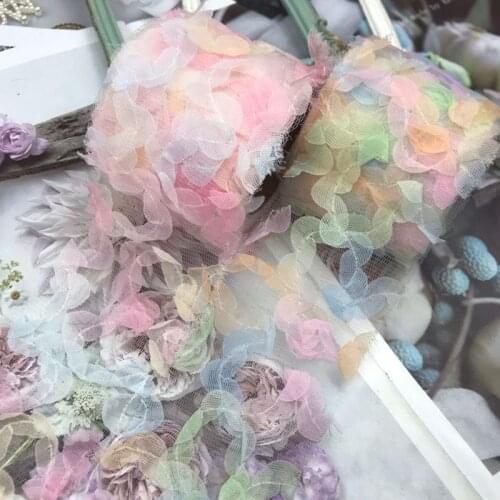 5yards Colorful Gradient 3D Flowers Organza Ribbon for DIY Hairwear Bowknot Craft Gift Wrapping Home Festival Decoration