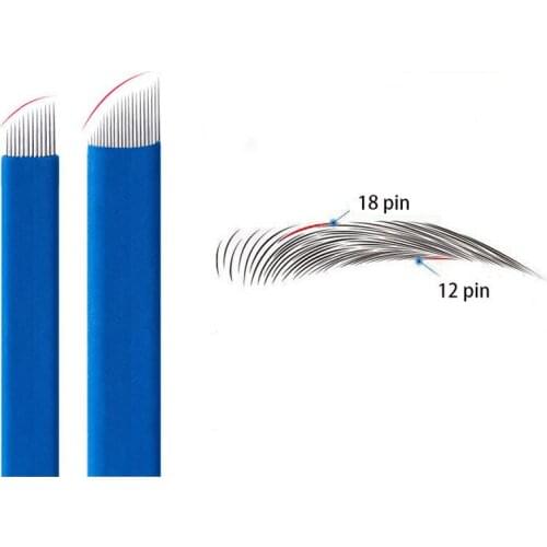 50pcs Blue Permanent Makeup Manual Eyebrow Eyeliner Needles for Tattoo Blade 3D Embroidery Microblading Tattoo Pen Accessories