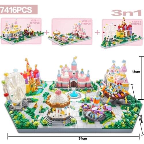 7416PCS huge pink amusement park building block 3N1 model building cartoon pink brick girl club bricks kids park castle game