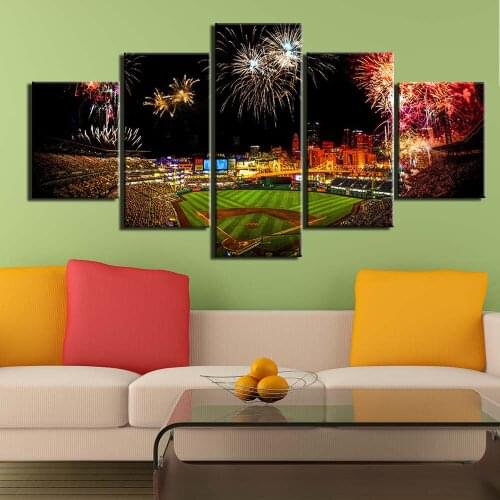 Baseball Sports Canvas Wall Art 5Pcs Yankee Stadium Fireworks Pictures Prints Poster for Bedroom Home Wall Decor Canvas Painting