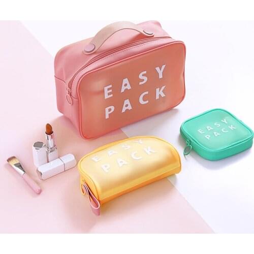 Large Capacity Cosmetic Bag Travel Portable Square/Semicircle/Handbag Lipstick Storage Bags EASY PACK Letter Multi-function TPU
