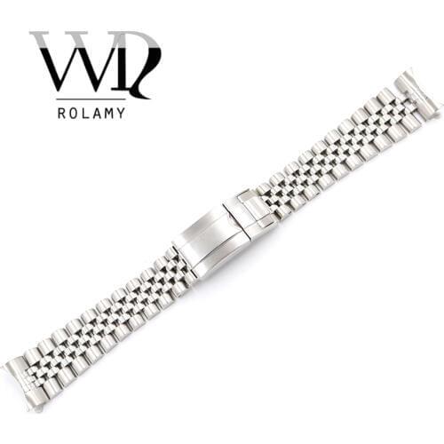 Rolamy 19 20mm Watch Band Stainless Steel Hollow Curved End Solid Screw Links Jubilee Bracelet Loops For Datejust Watchbands