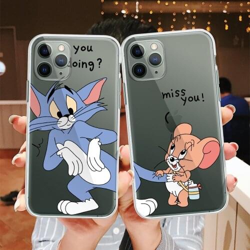 Cartoon Cat Mouse Phone Case For Apple IPhone 12 mini 11 Pro XS MAX XR X 8 7 6 Plus 2020 Black Cover Shell Fashion Hoesjes