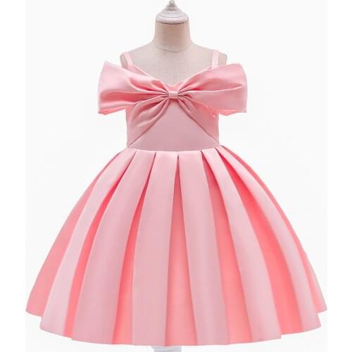 Childrens Summer One-Shoulder Princess Dress Neckline Big Bow Tutu Skirt Girls Catwalk Costumes 4-8 Years Old