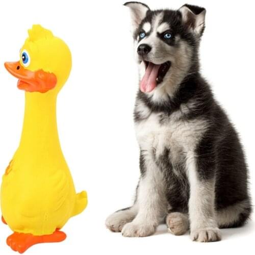 Pet Dog Chewing Toys Duck Shape Teeth Cleaning Natural Latex Squeaky Chew Toys Dogs Funny Yellow Duck Molar Supplies