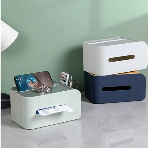 Home Desktop Tissue Box Multifuctional Table Napkin Storage Case Phone Holder Toilet Paper Box Tissue Paper Dispenser