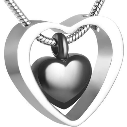 IJD8078 Double Heart Urn Necklace for Ashes Stainless Steel Keepsake Memorial Cremation Jewelry for Men Women
