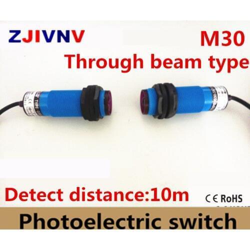 M30 Through beam type Photoelectric/ photocell sensor switch DC PNP NPN NO NC 3wires NO+NC and AC NO NC 2wires distance 10m