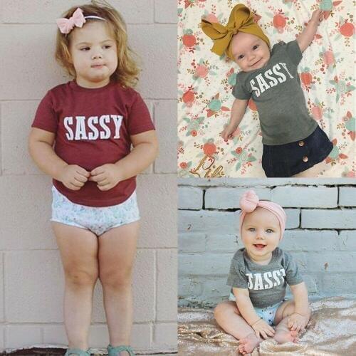 Pudcoco Girl T-Shirt New Kids Infant Baby Girl SASSY Tops T-shirt Tee Blouse Outfits Summer 0-4Y