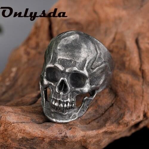 Gothic Unique Mens Retro Color 316L Stainless Steel Skull Ring Punk Biker Motorcycle Band Rings Fashion Jewelry Gifts for him