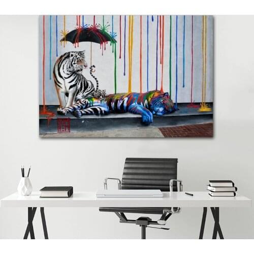 Graffiti Art Abstract Colorful Tiger Home Decor Canvas Painting Animal Posters And Prints Wall Art Pictures For Living Room