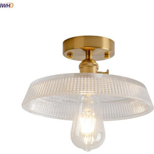 IWHD Loft Industrial Vintage Ceiling lamp Glass Hallway Balcony Porch Nordic Modern Copper Ceiling Lights Plafon Lampara Techo